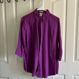 Purple Long Button Up Shirt Chico’s Size 0
